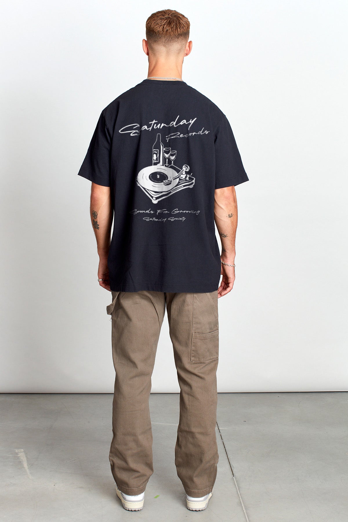 Saturday Society Records T-shirt in Washed Black