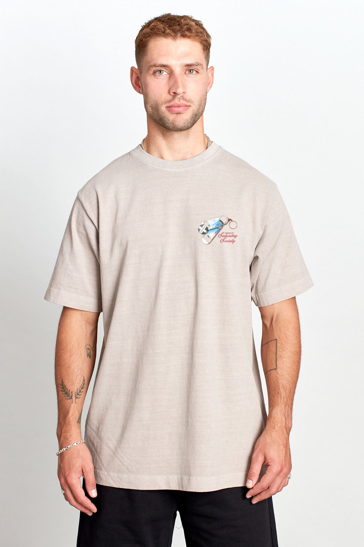 Saturday Society Meet Me At The Bar T-shirt in Light Taupe