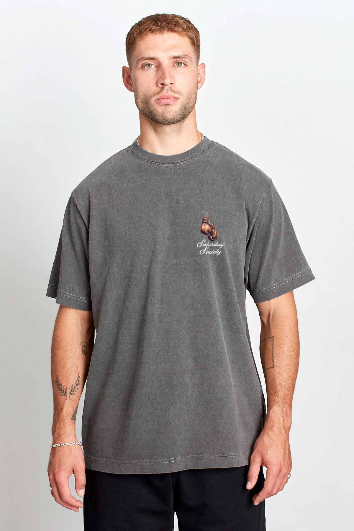 Saturday Society Meet Me At The Gym T-shirt in Washed Grey