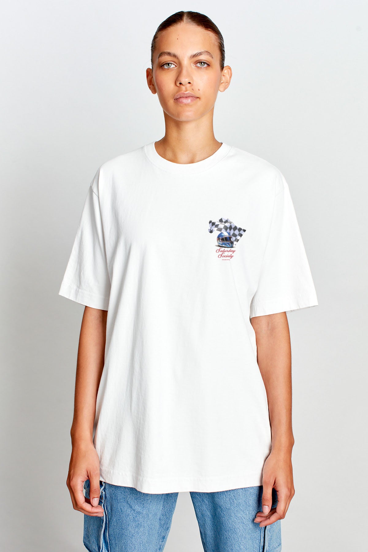 Saturday Society Meet Me On The Podium T-shirt in Vintage White