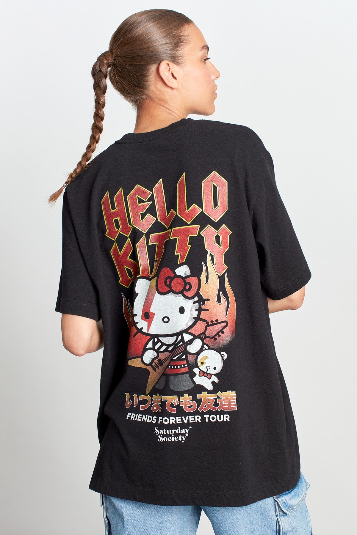 Hello Kitty Feline Fury T-shirt in Washed Black Womens