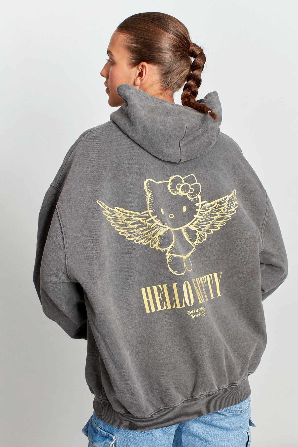 Hello Kitty Purrfect Rebels Hoodie in Washed Grey