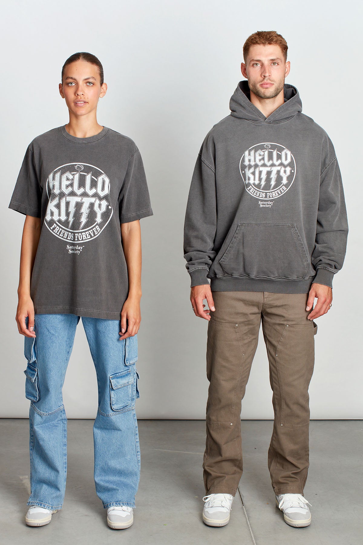 Hello Kitty Whisker Rockers T-shirt in Washed Grey