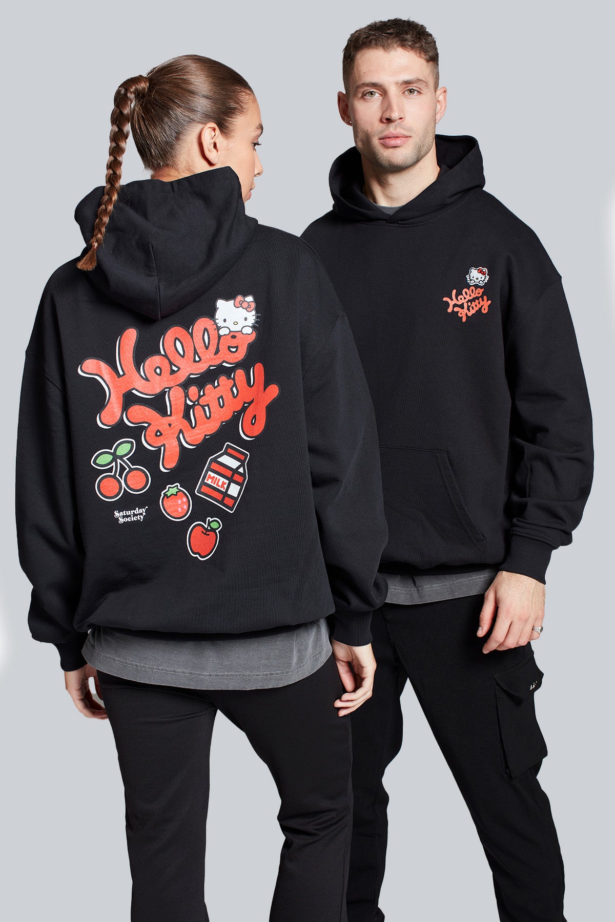 Hello Kitty Strawberry Milk Hoodie in Black