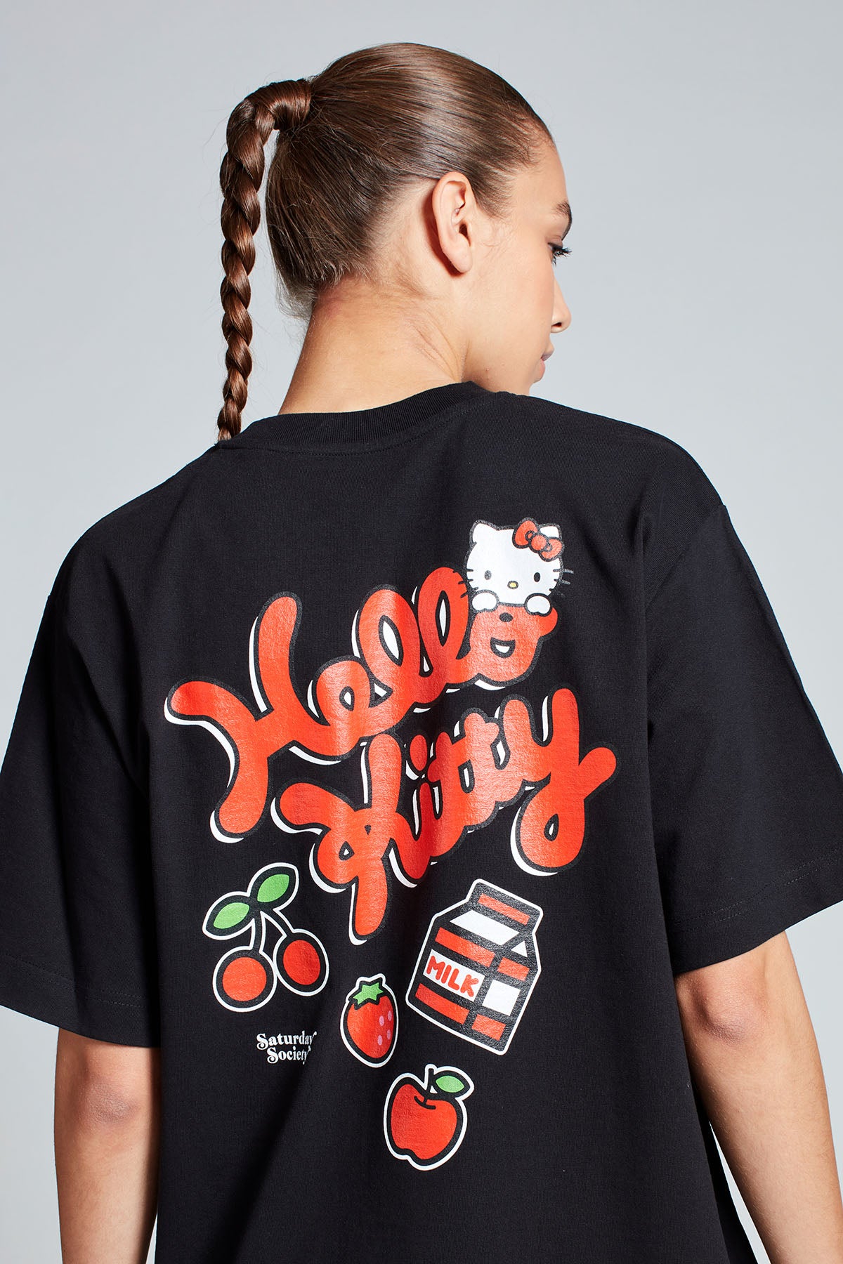 Hello Kitty Strawberry Milk T-shirt in Black
