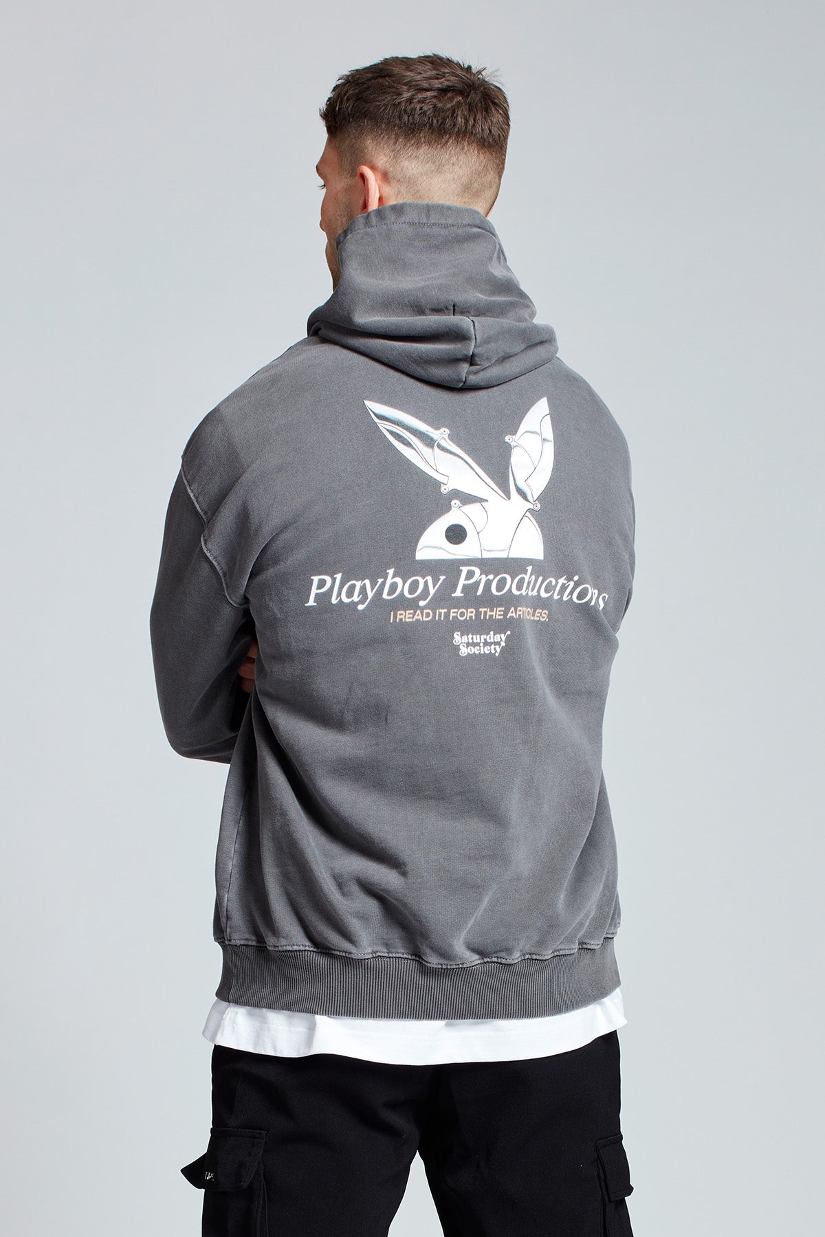 Playboy Chrome Hoodie in Washed Grey Mens Saturday Society