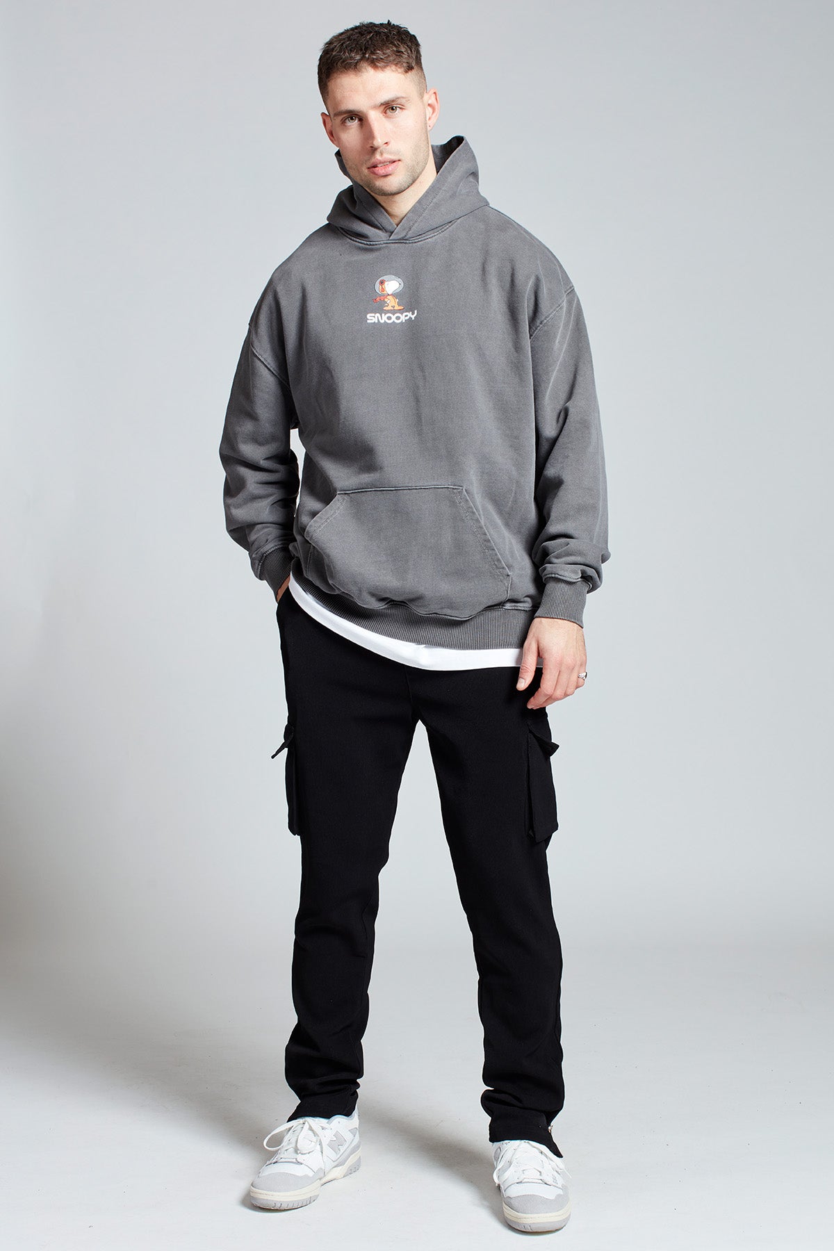 Snoopy Moon Landing Hoodie in Washed Grey