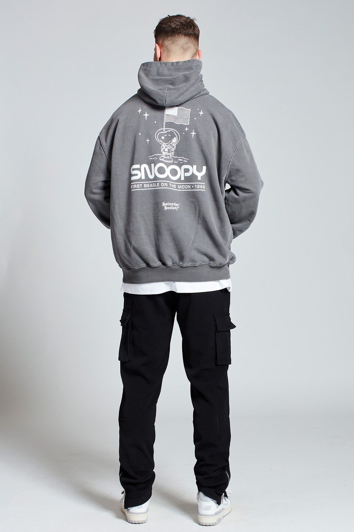 Snoopy Moon Landing Hoodie in Washed Grey