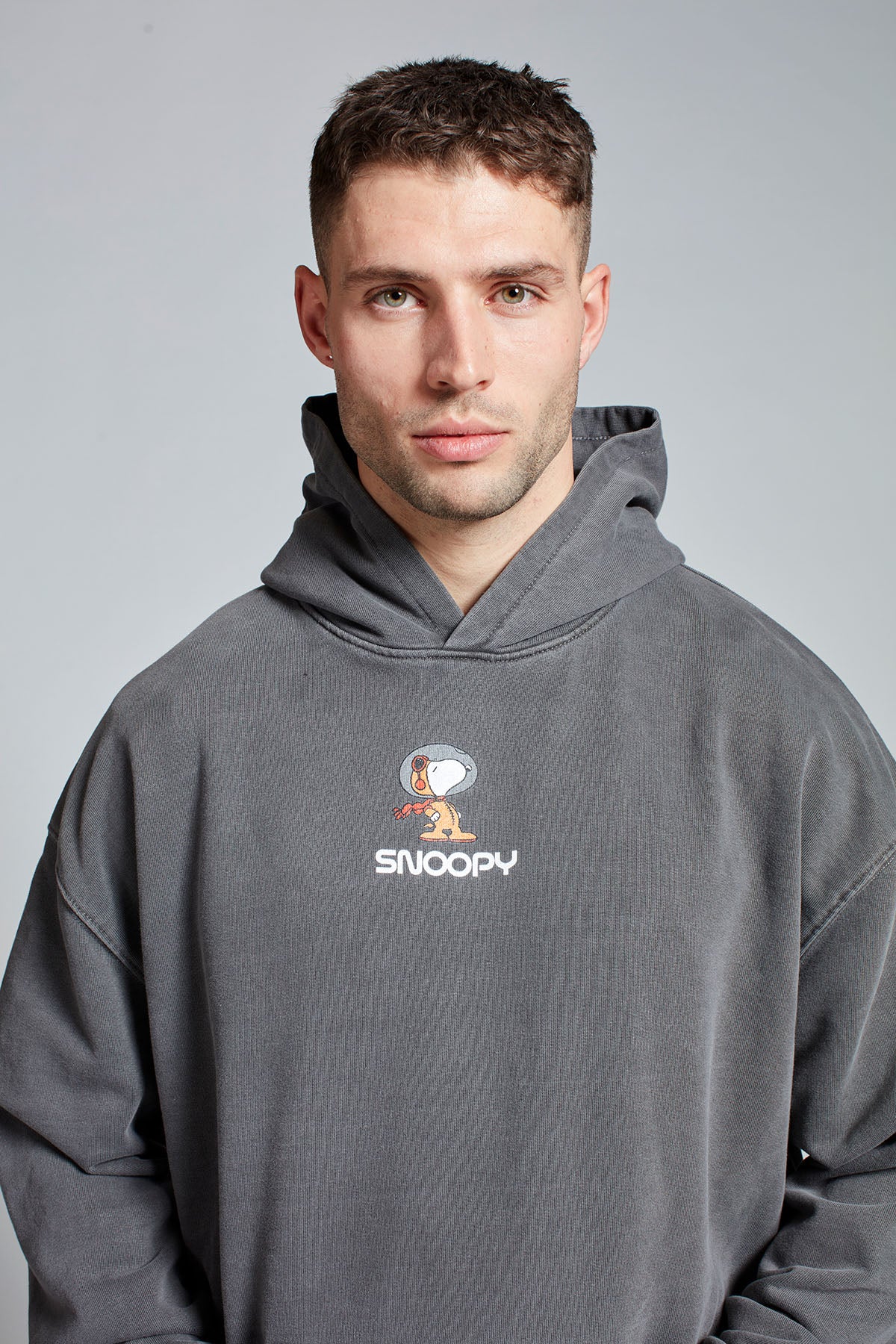 Snoopy Moon Landing Hoodie in Washed Grey