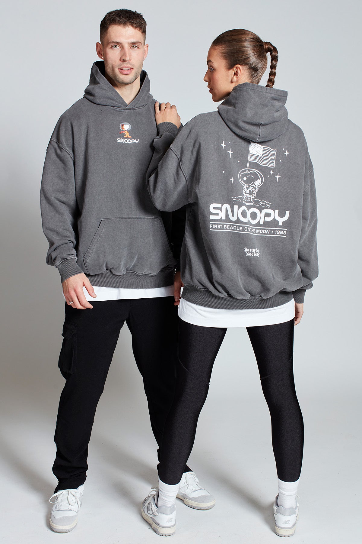 Snoopy Moon Landing Hoodie in Washed Grey