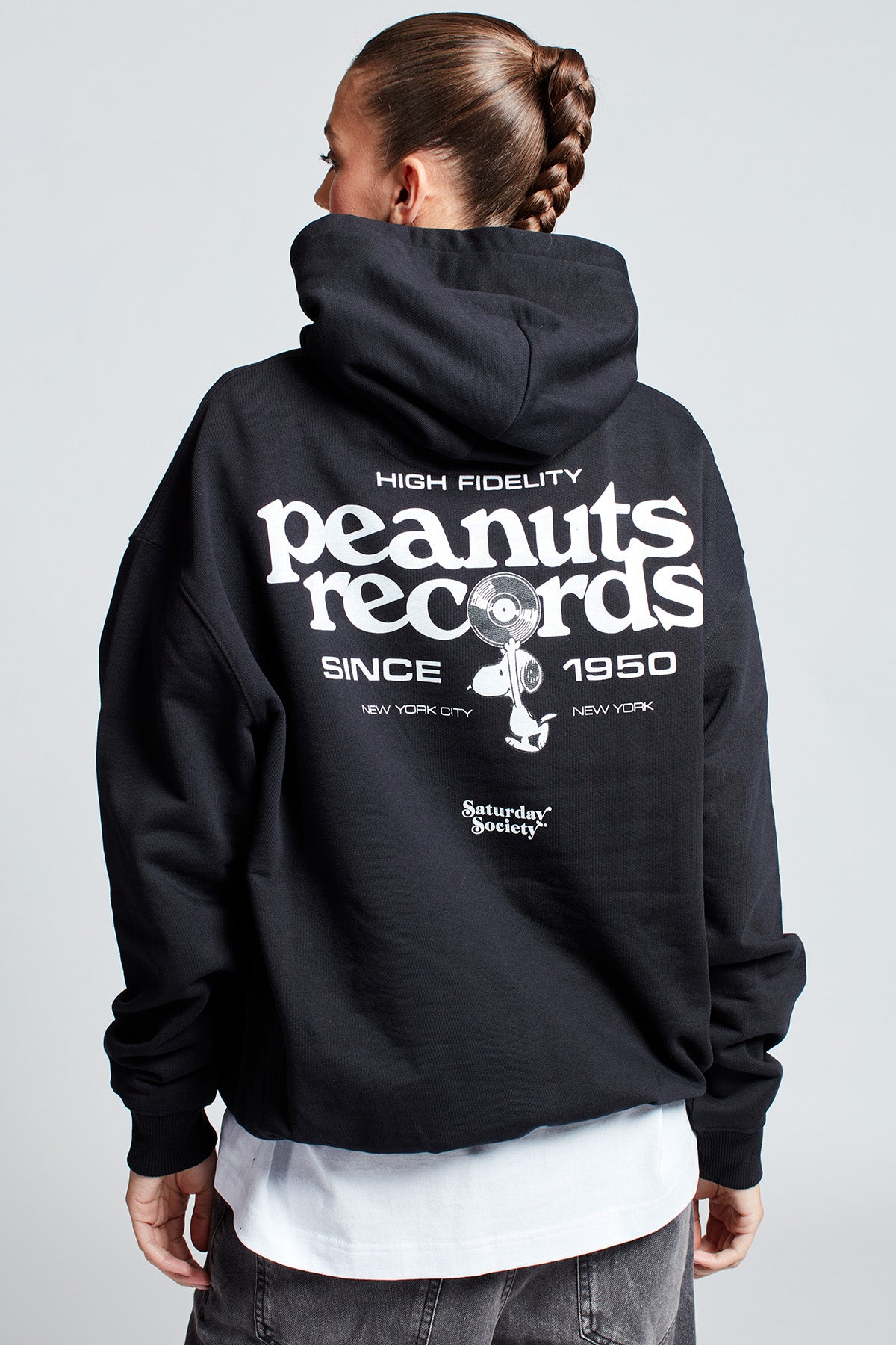 Snoopy Peanuts Records Hoodie in Black Womens Saturday Society
