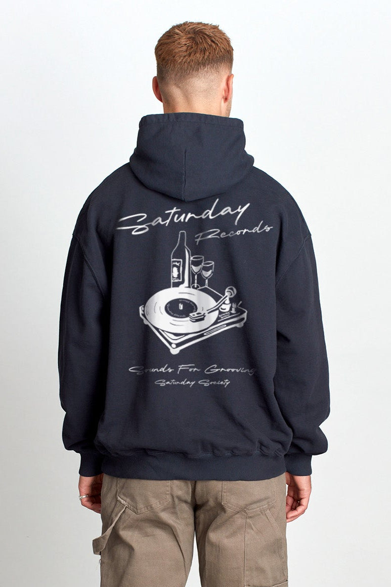 Saturday Society Records Hoodie in Washed Black