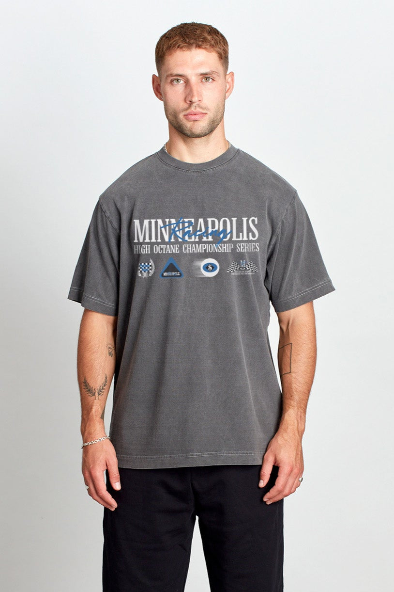 Saturday Society Minneapolis Racing T-shirt in Washed Grey
