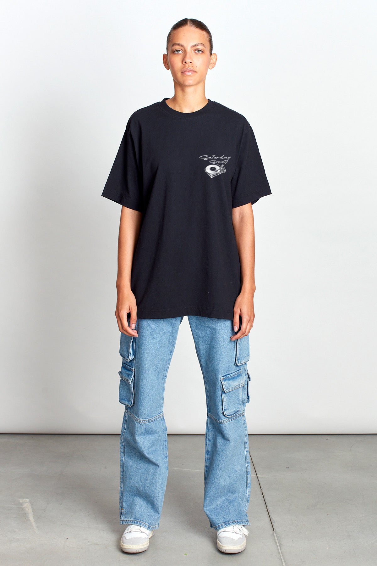 Saturday Society Records T-shirt in Washed Black