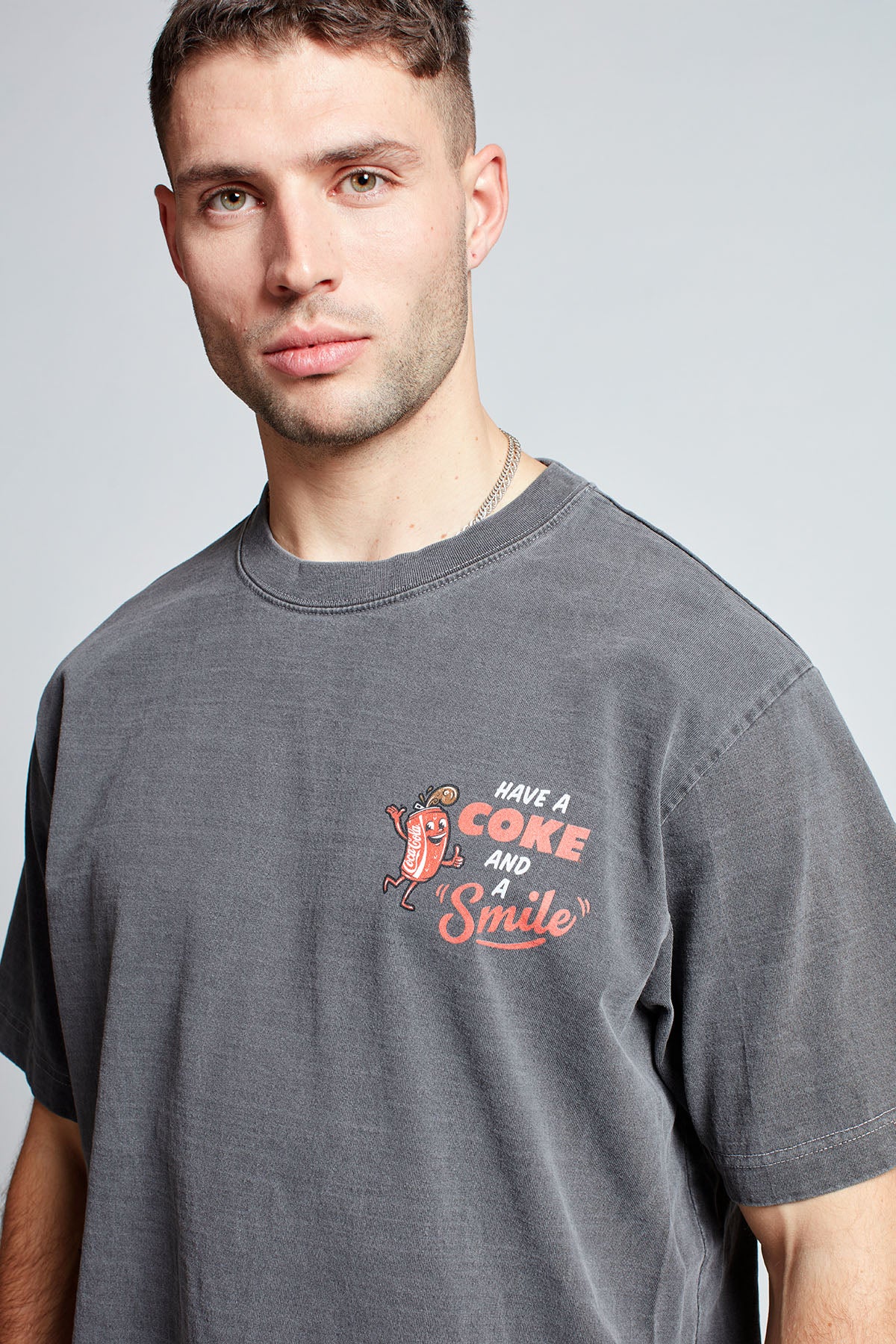 Coca-Cola Smile T-shirt in Washed Grey