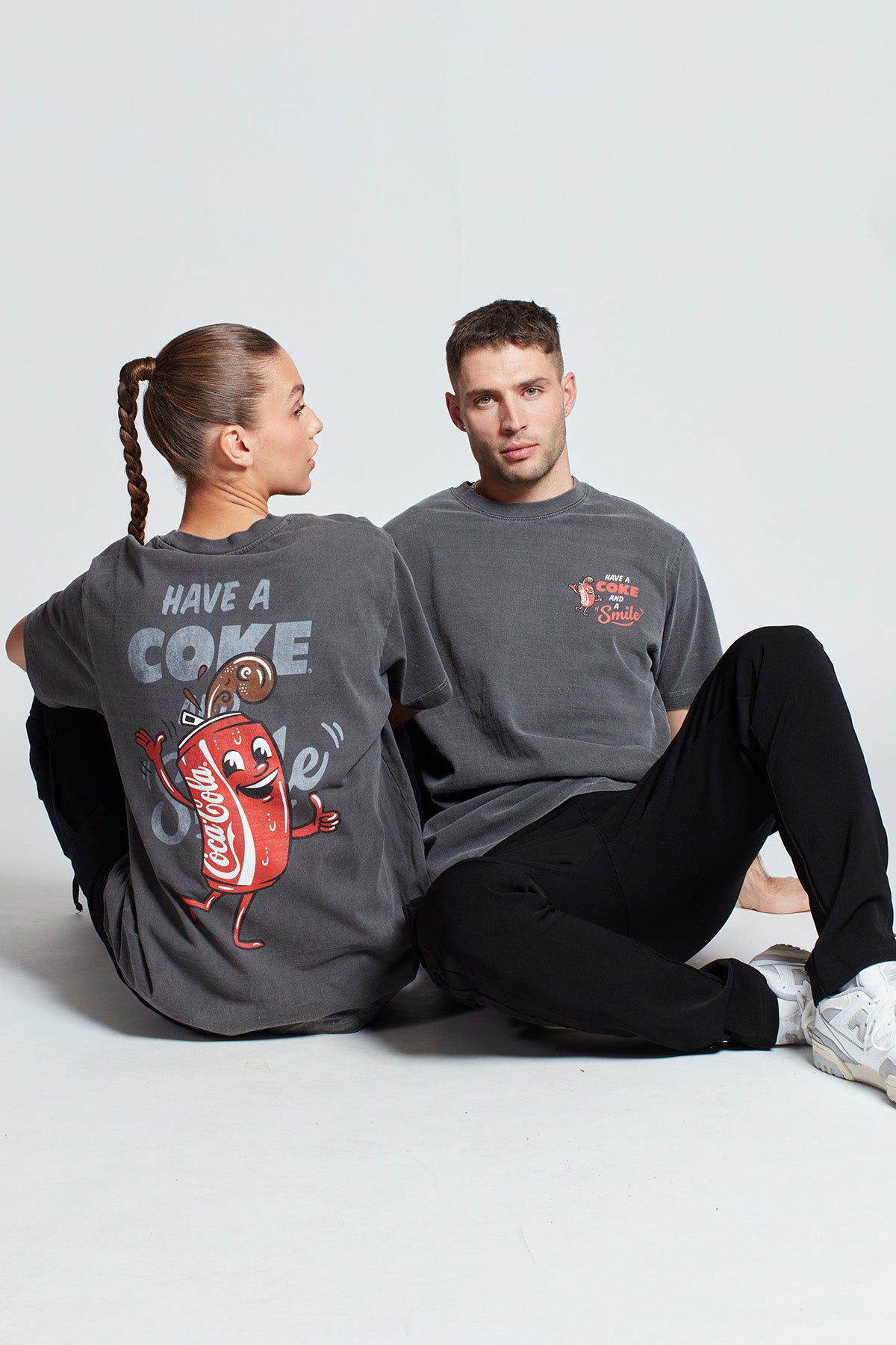 Coca-Cola Smile T-shirt in Washed Grey
