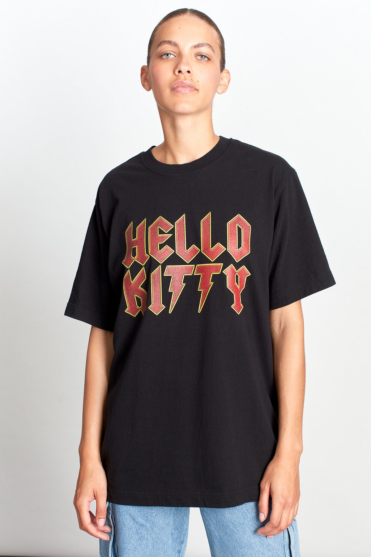 Hello Kitty Feline Fury T-shirt in Washed Black