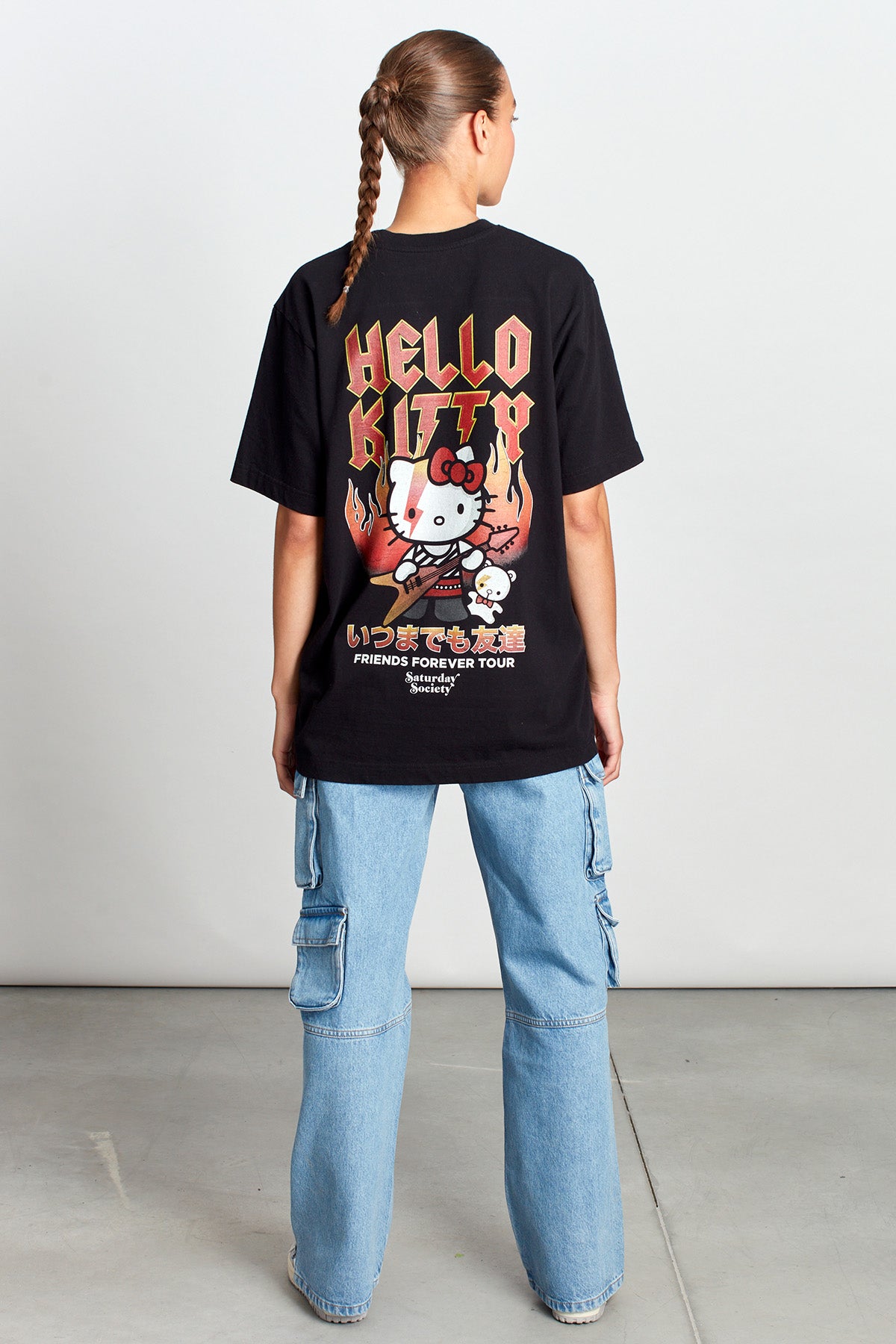 Hello Kitty Feline Fury T-shirt in Washed Black