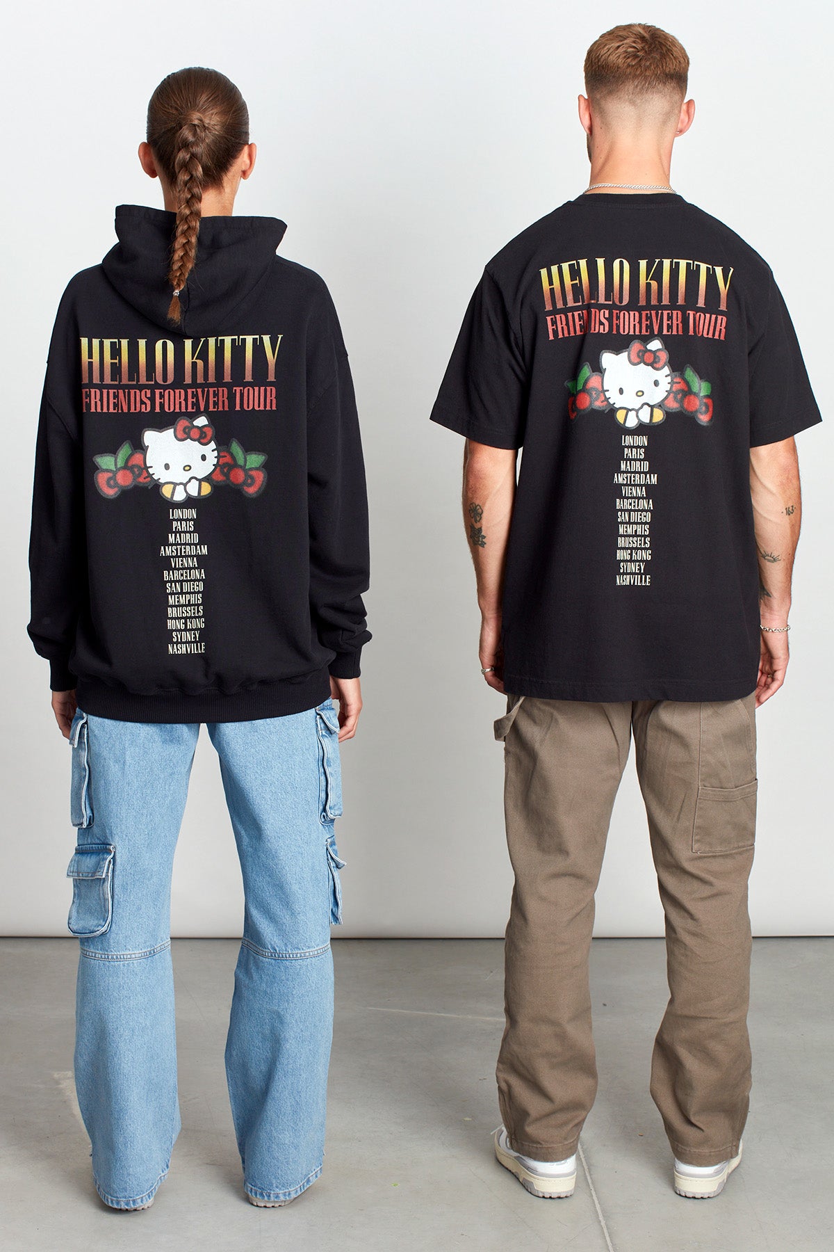 Hello Kitty And Roses Hoodie in Washed Black