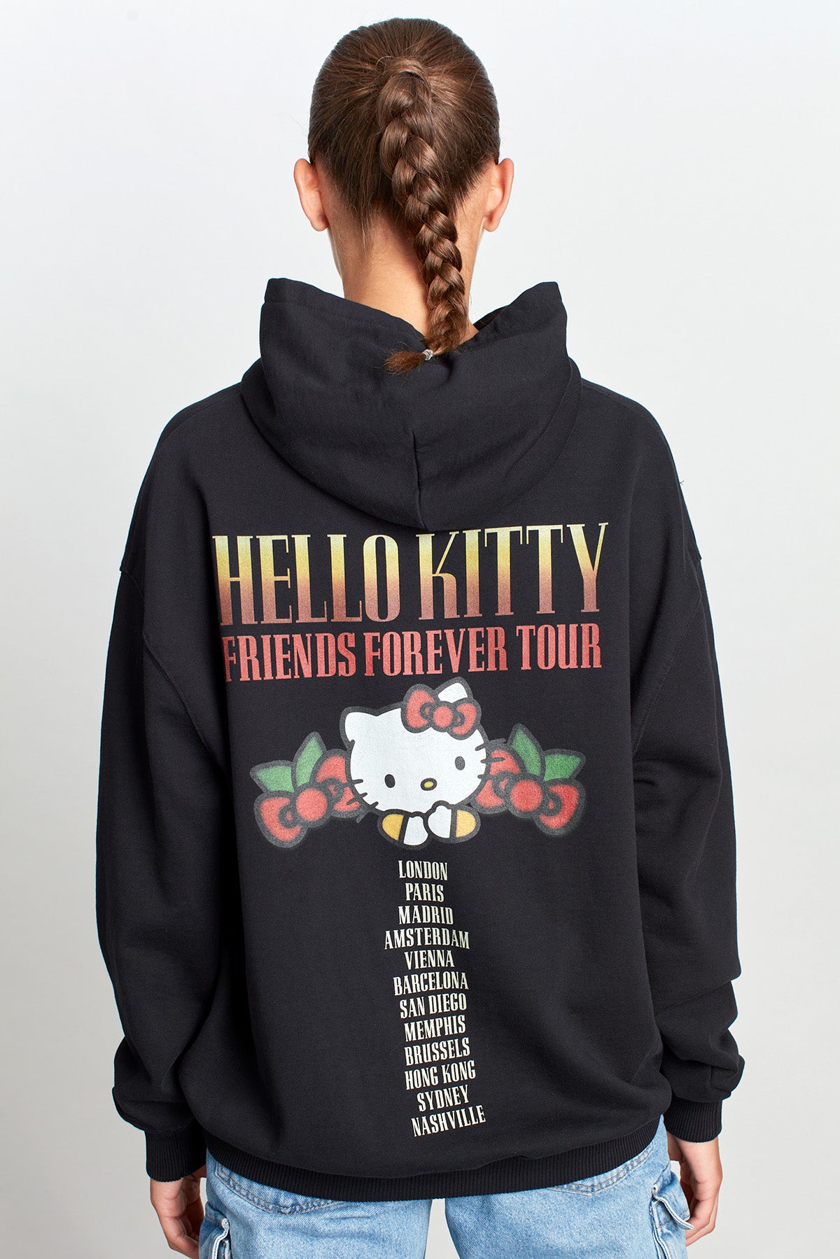 Hello Kitty And Roses Hoodie in Washed Black