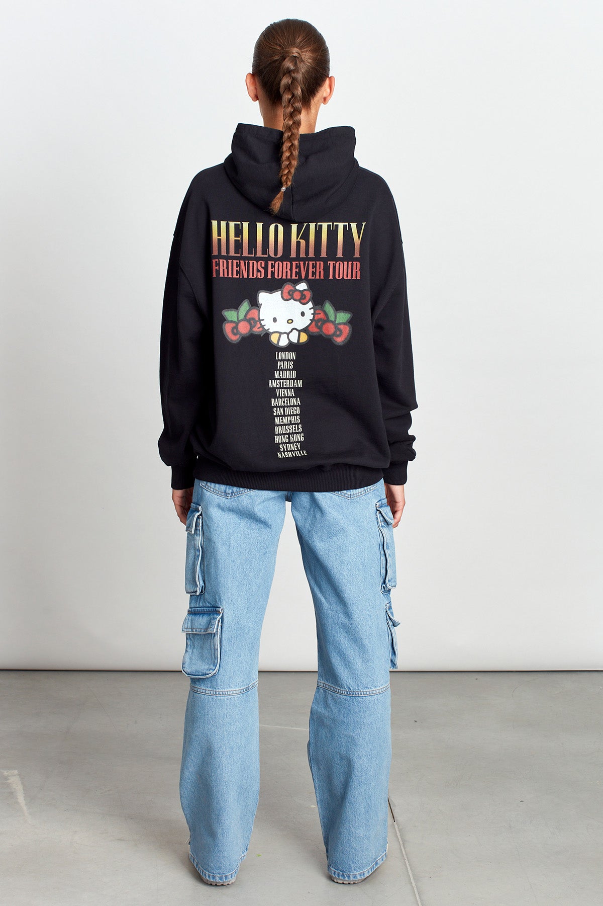 Hello Kitty And Roses Hoodie in Washed Black