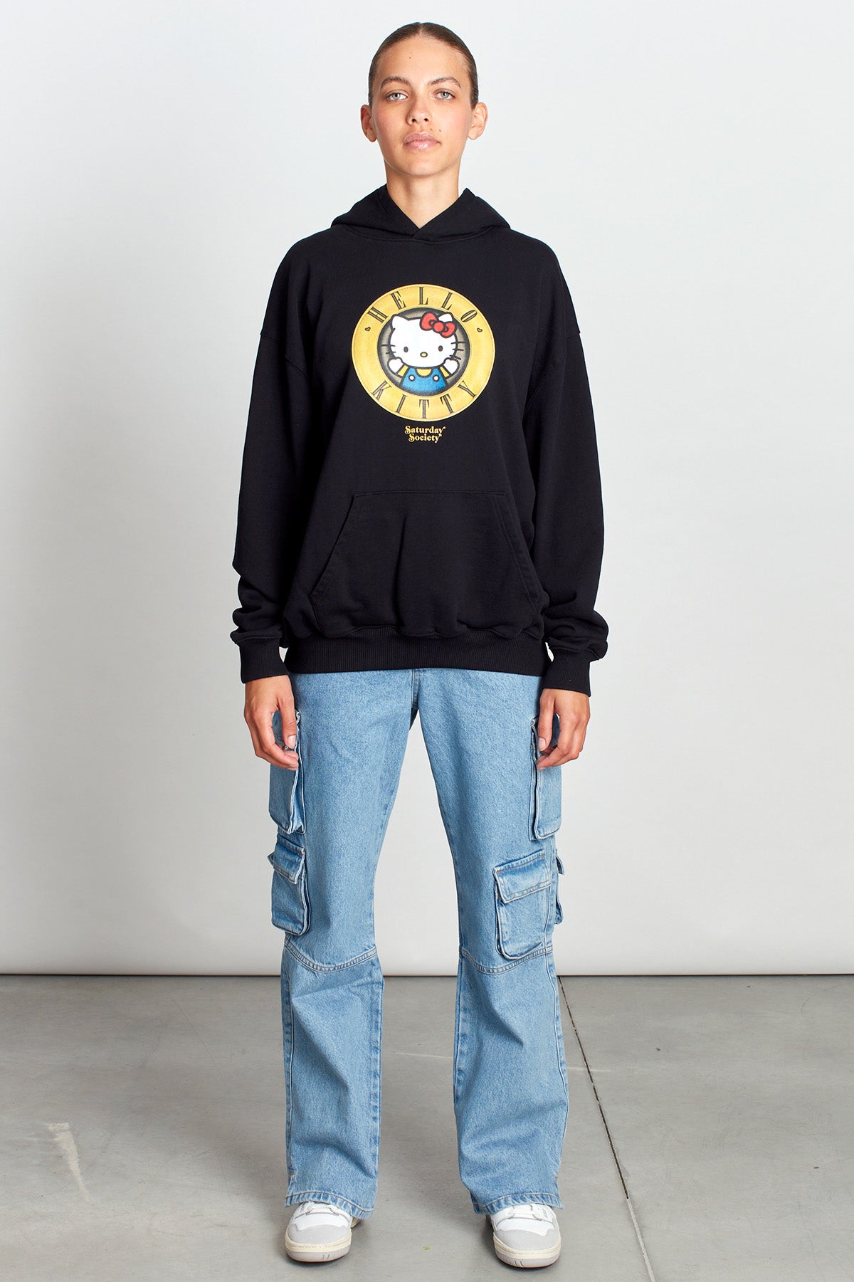 Hello Kitty And Roses Hoodie in Washed Black