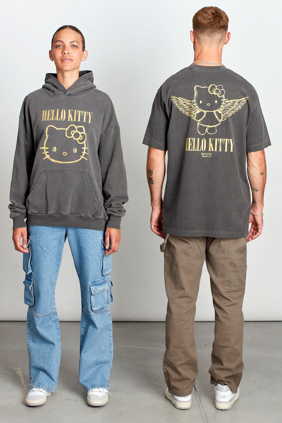 Hello Kitty Purrfect Rebels T-shirt in Washed Grey