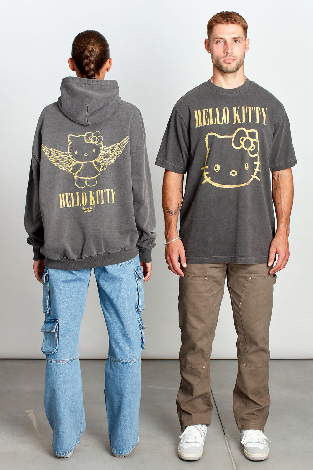 Hello Kitty Purrfect Rebels Hoodie in Washed Grey | Mens | Saturday Society