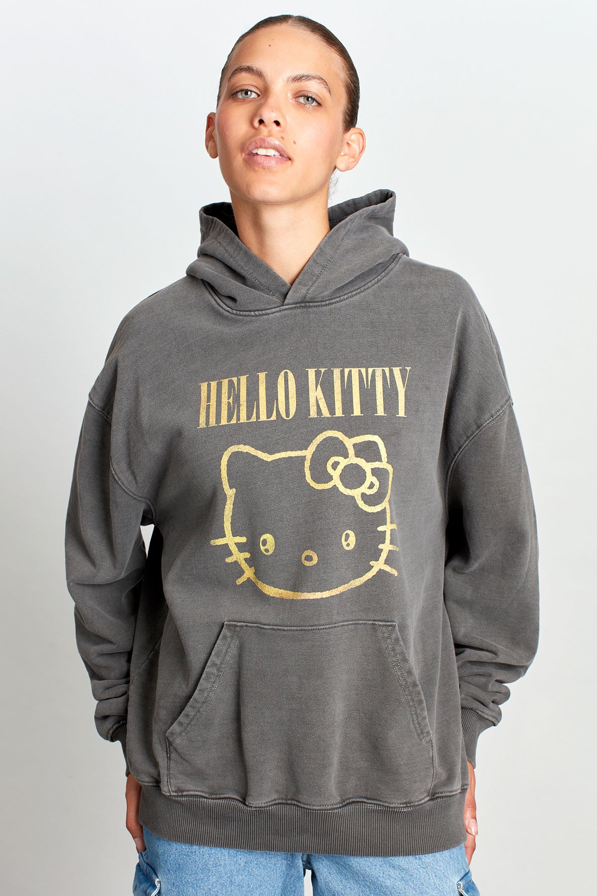 Hello Kitty Purrfect Rebels Hoodie in Washed Grey