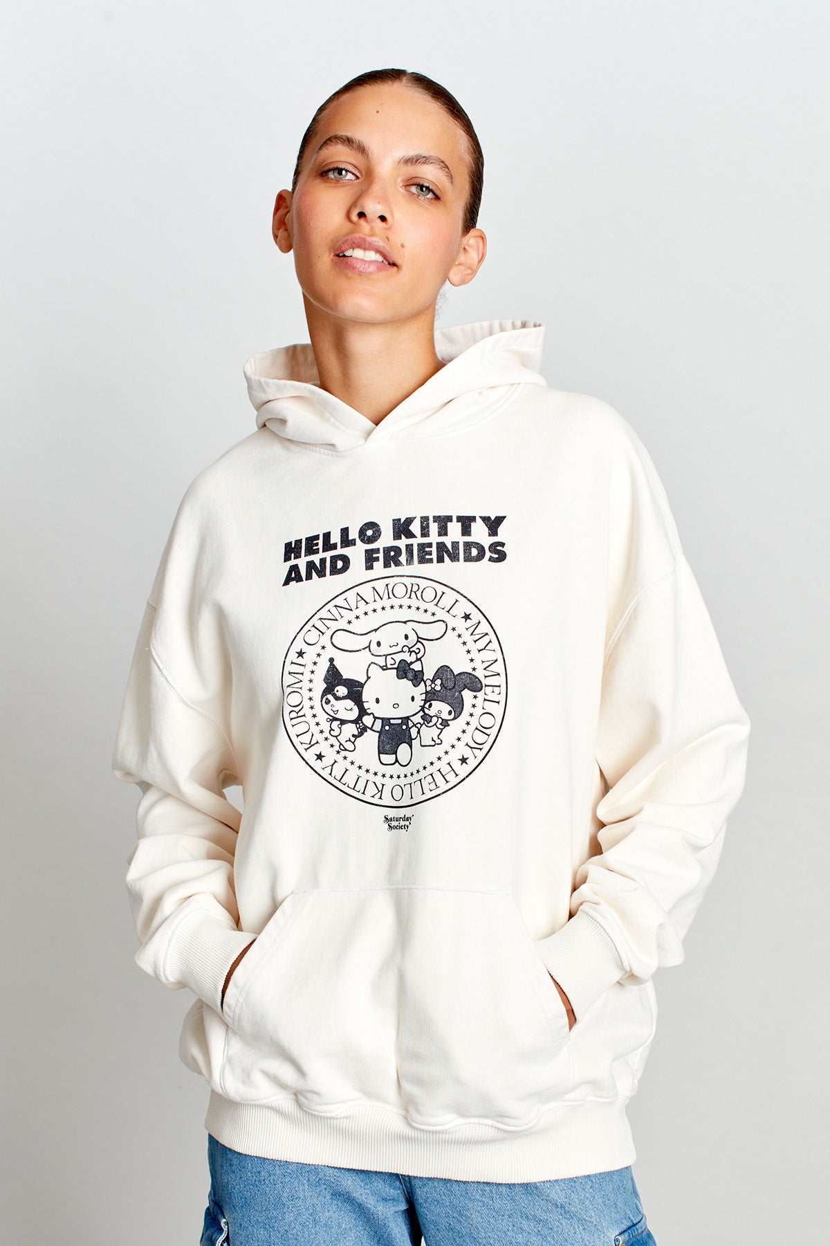 Hello Kitty And Friends Punk Rock Hoodie in Vintage White