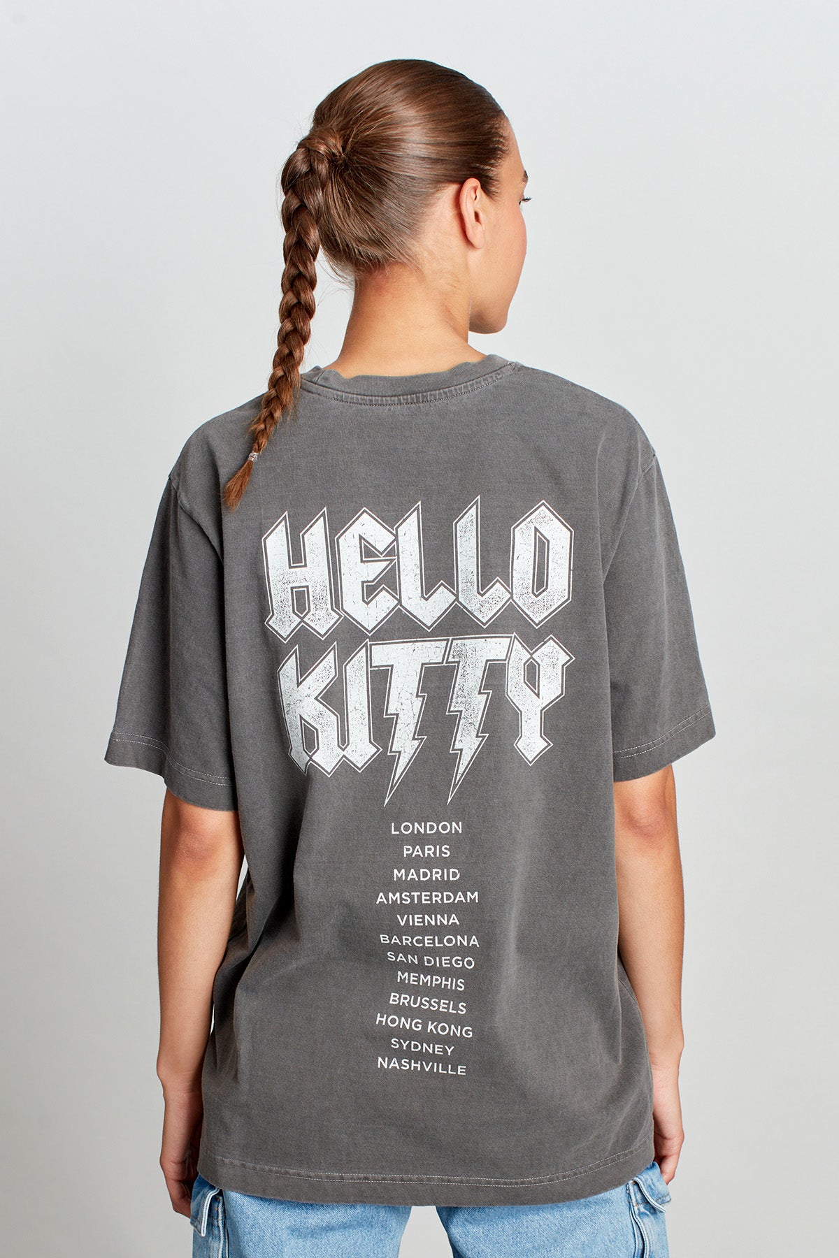 Hello Kitty Whisker Rockers T-shirt in Washed Grey
