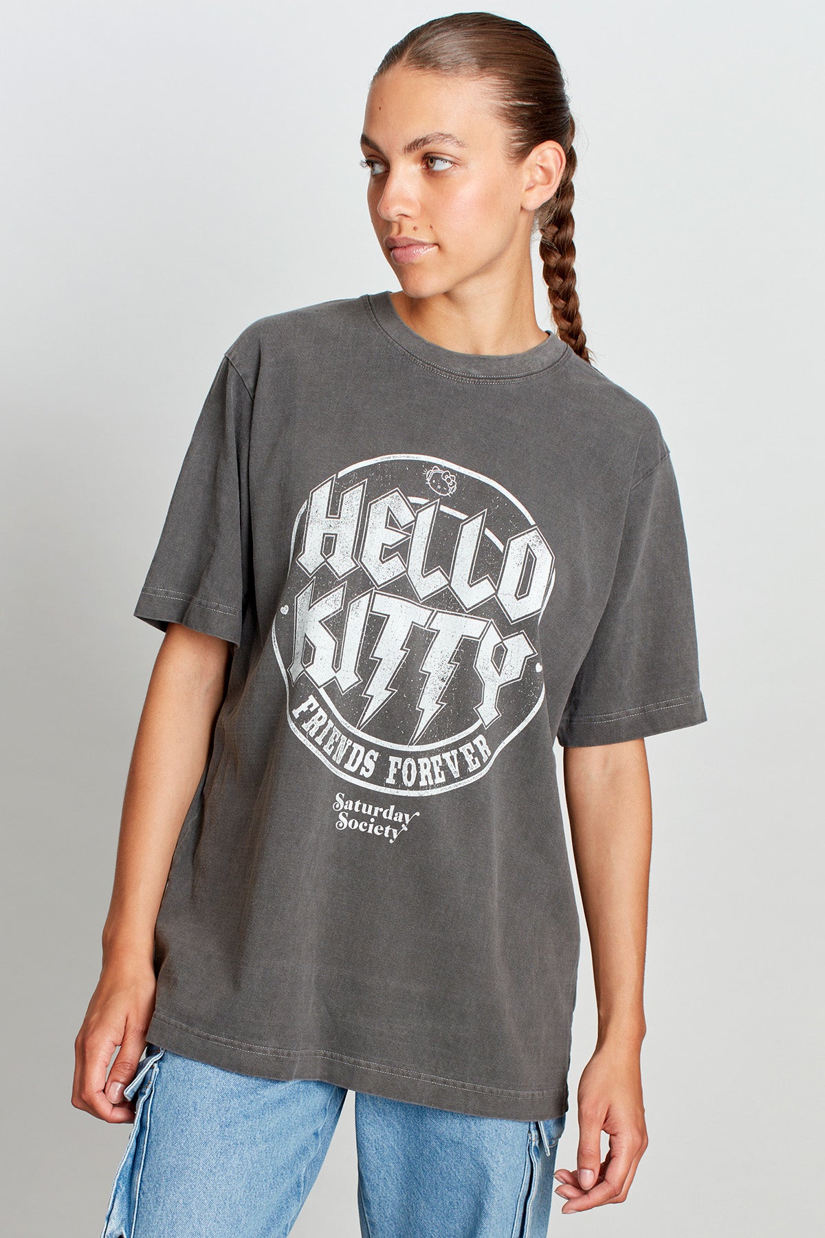 Hello Kitty Whisker Rockers T-shirt in Washed Grey
