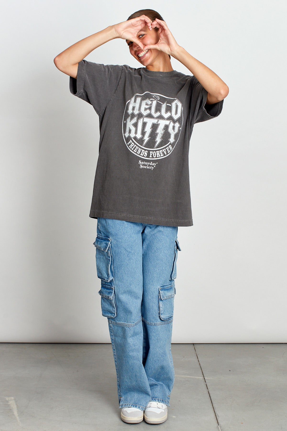 Hello Kitty Whisker Rockers T-shirt in Washed Grey