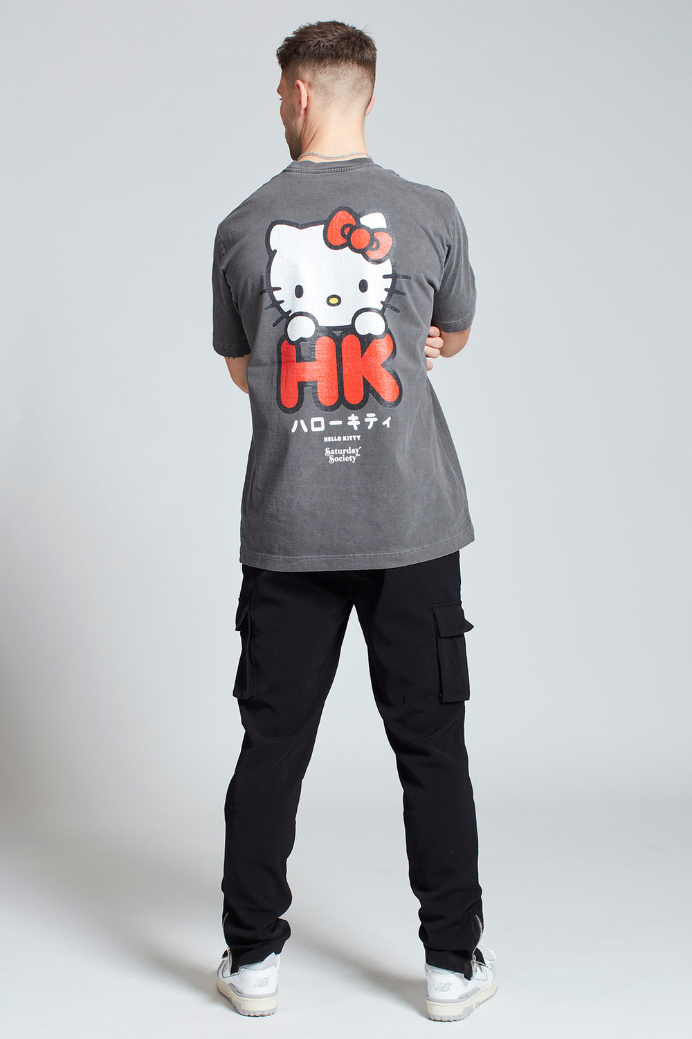 Hello Kitty Tokyo Kitty T-shirt in Washed Grey | Mens | Saturday Society