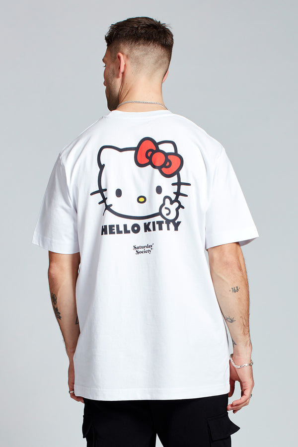 Hello Kitty Peace Out T-shirt in White | Mens | Saturday Society