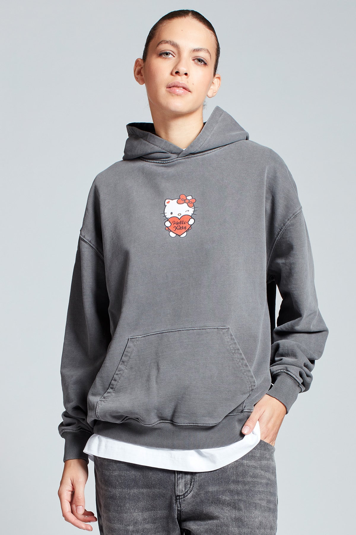 Hello Kitty Love Club Hoodie in Washed Grey