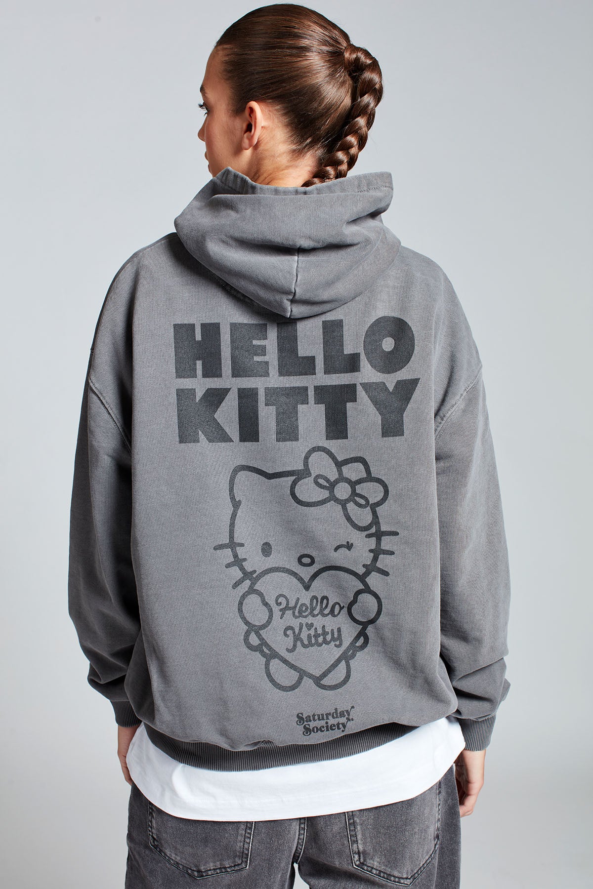 Hello Kitty Love Club Hoodie in Washed Grey