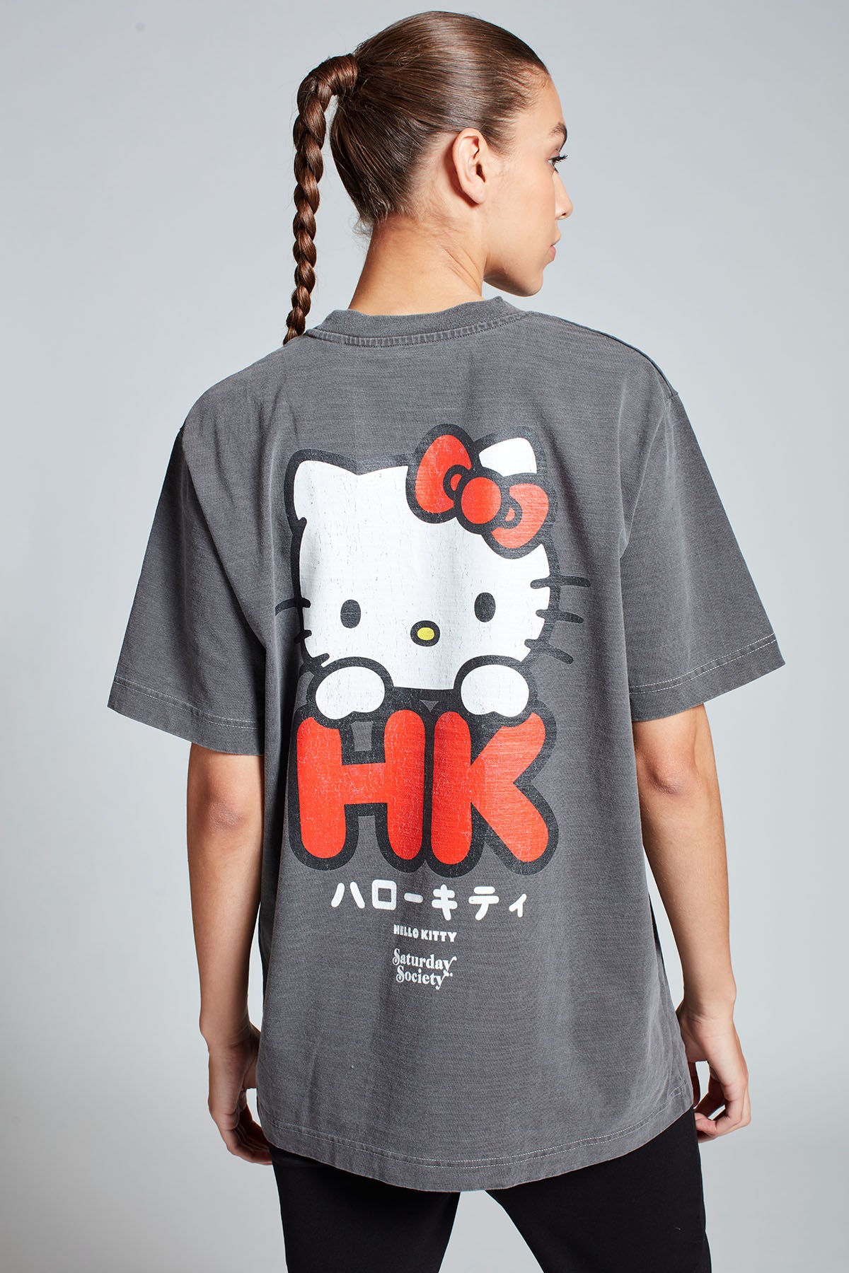 Hello Kitty Tokyo Kitty T-shirt in Washed Grey