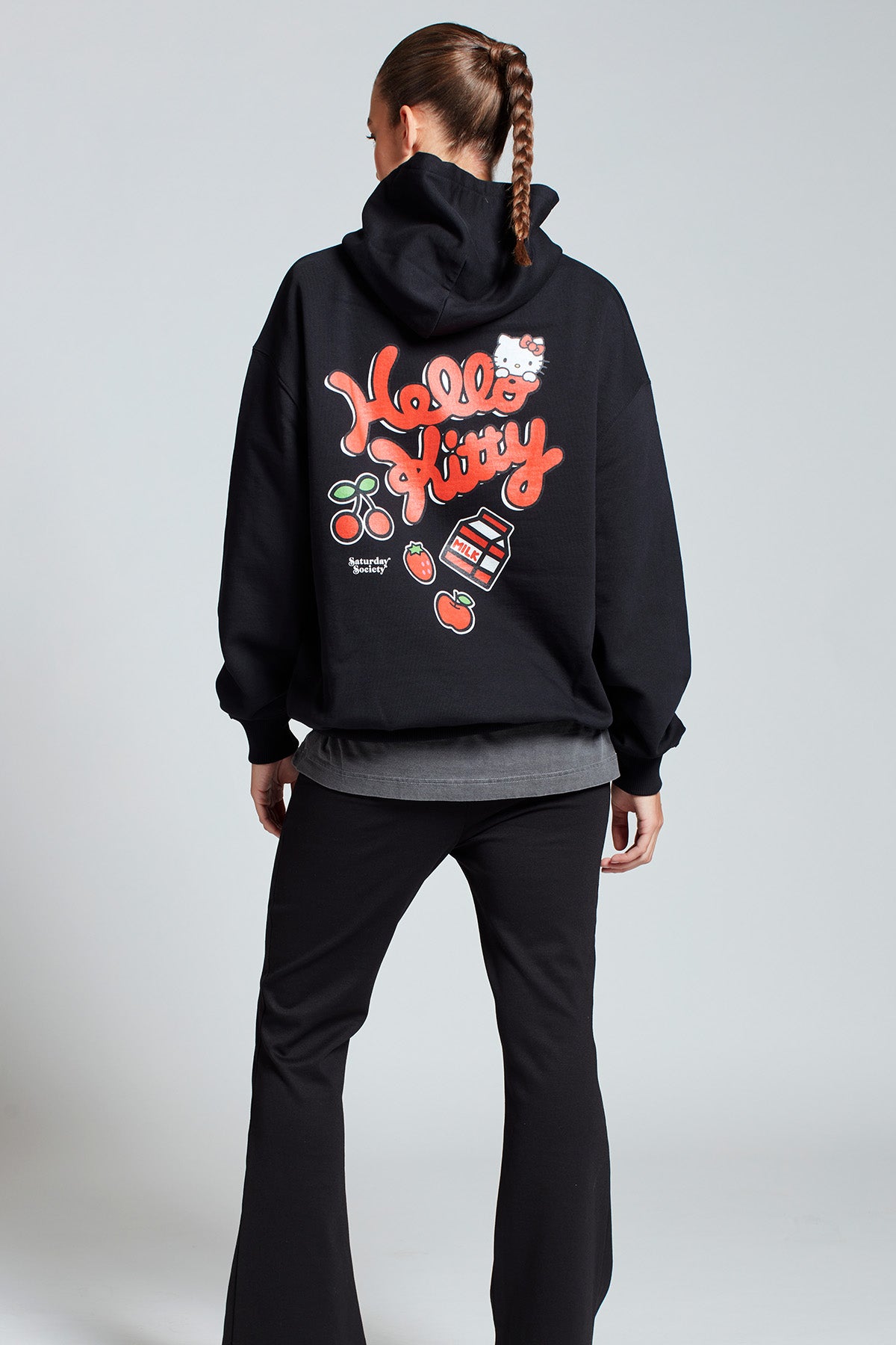 Hello Kitty Strawberry Milk Hoodie in Black
