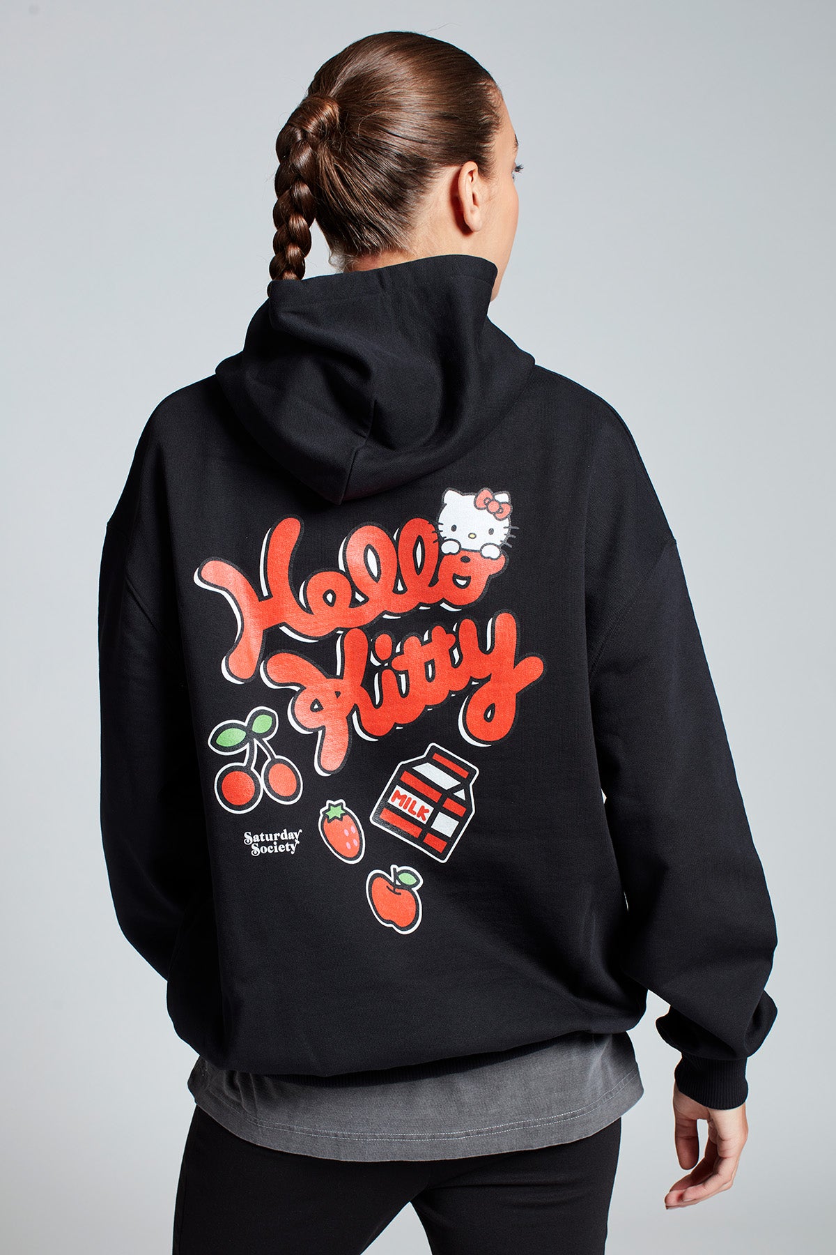 Hello Kitty Strawberry Milk Hoodie in Black