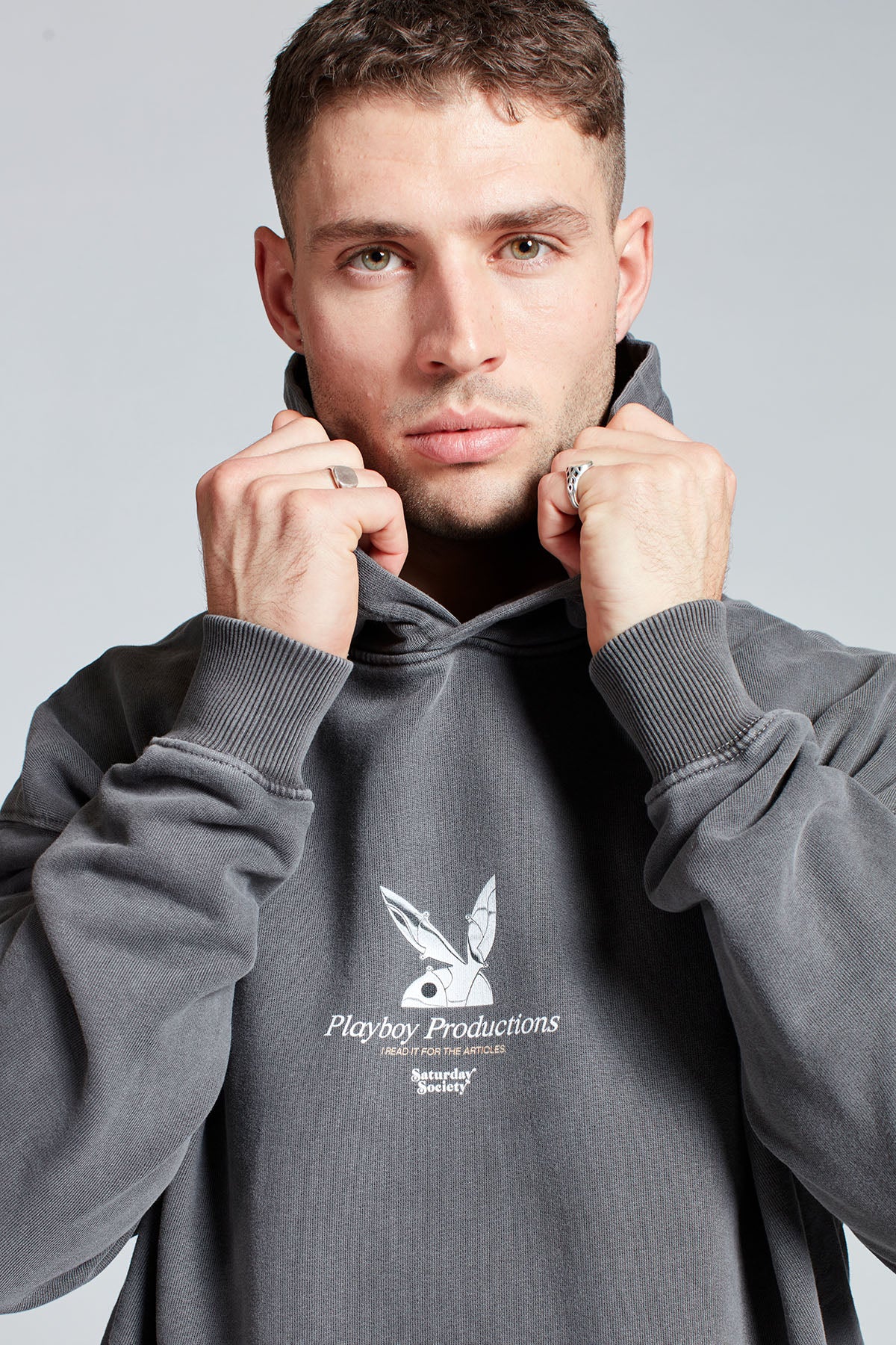 Playboy Chrome Hoodie in Washed Grey
