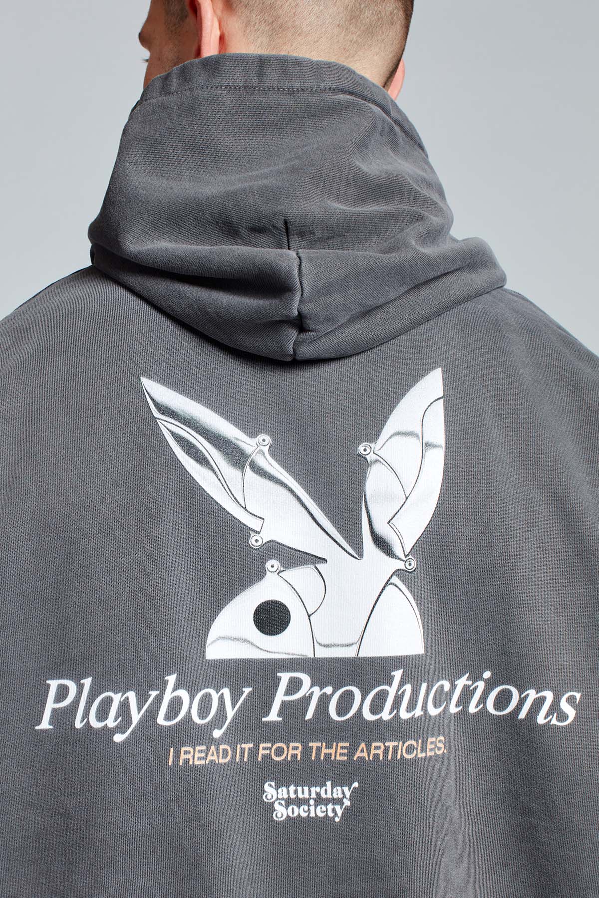 Playboy Chrome Hoodie in Washed Grey