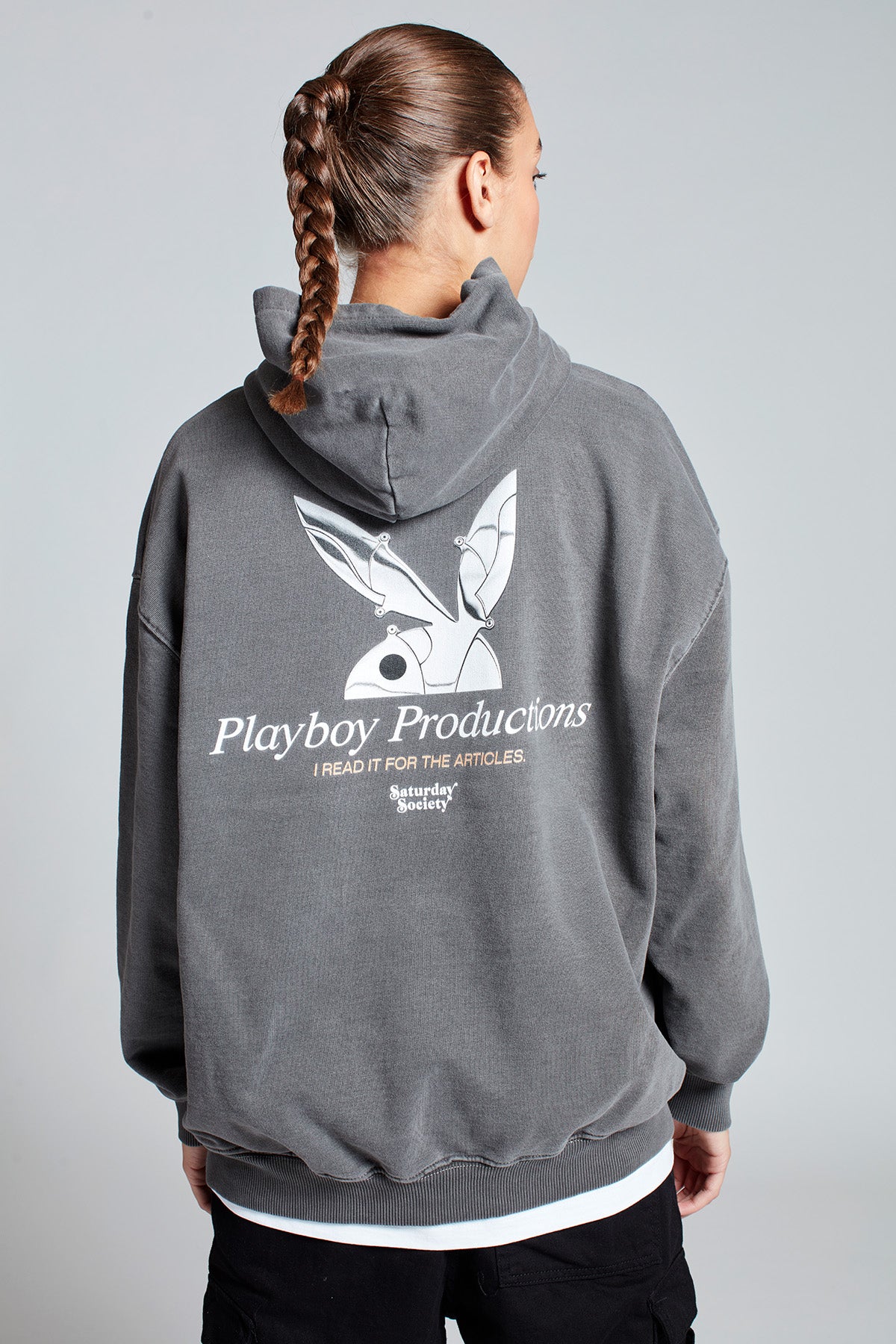 Playboy Chrome Hoodie in Washed Grey
