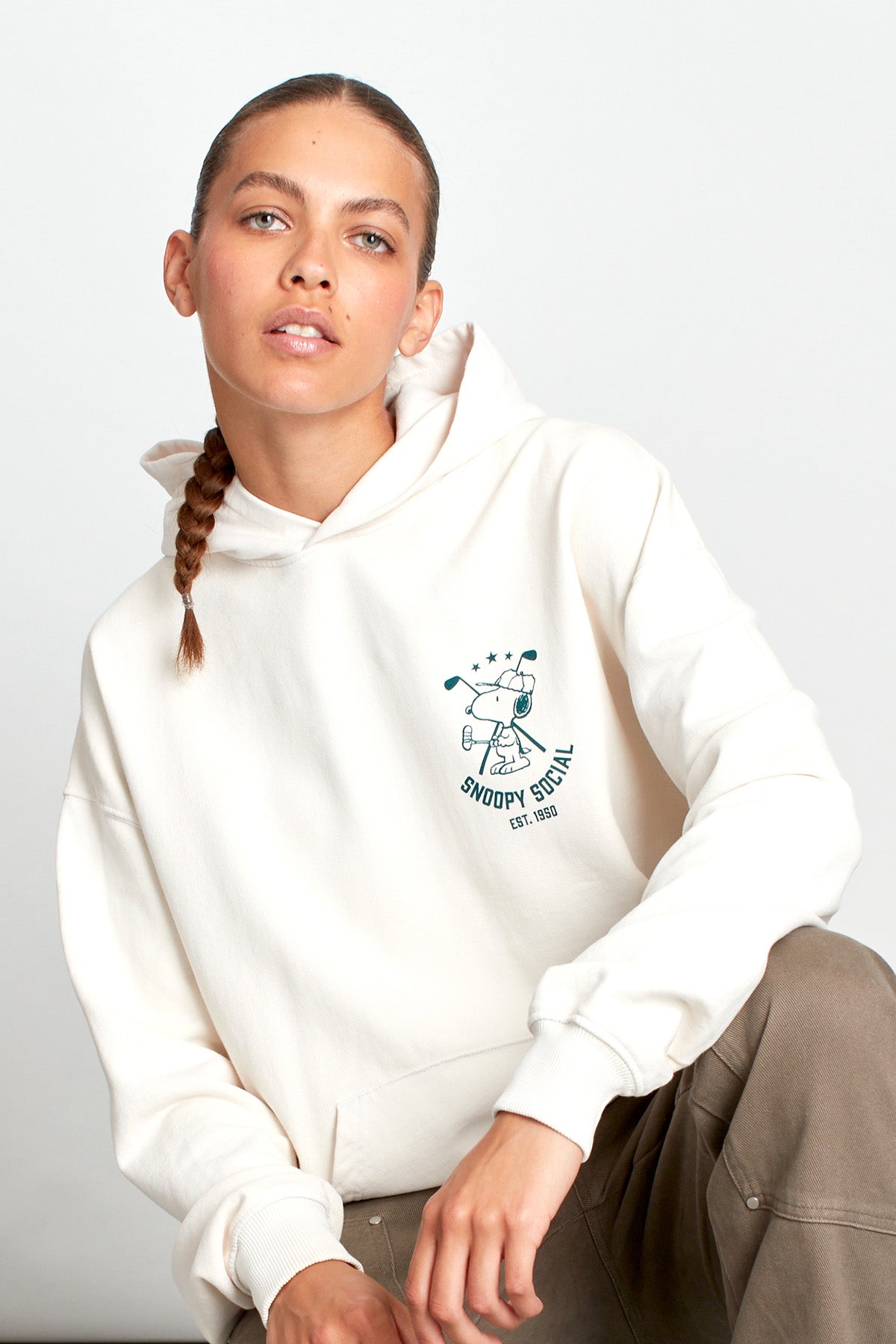 Snoopy Social Hole In One Hoodie in Vintage White