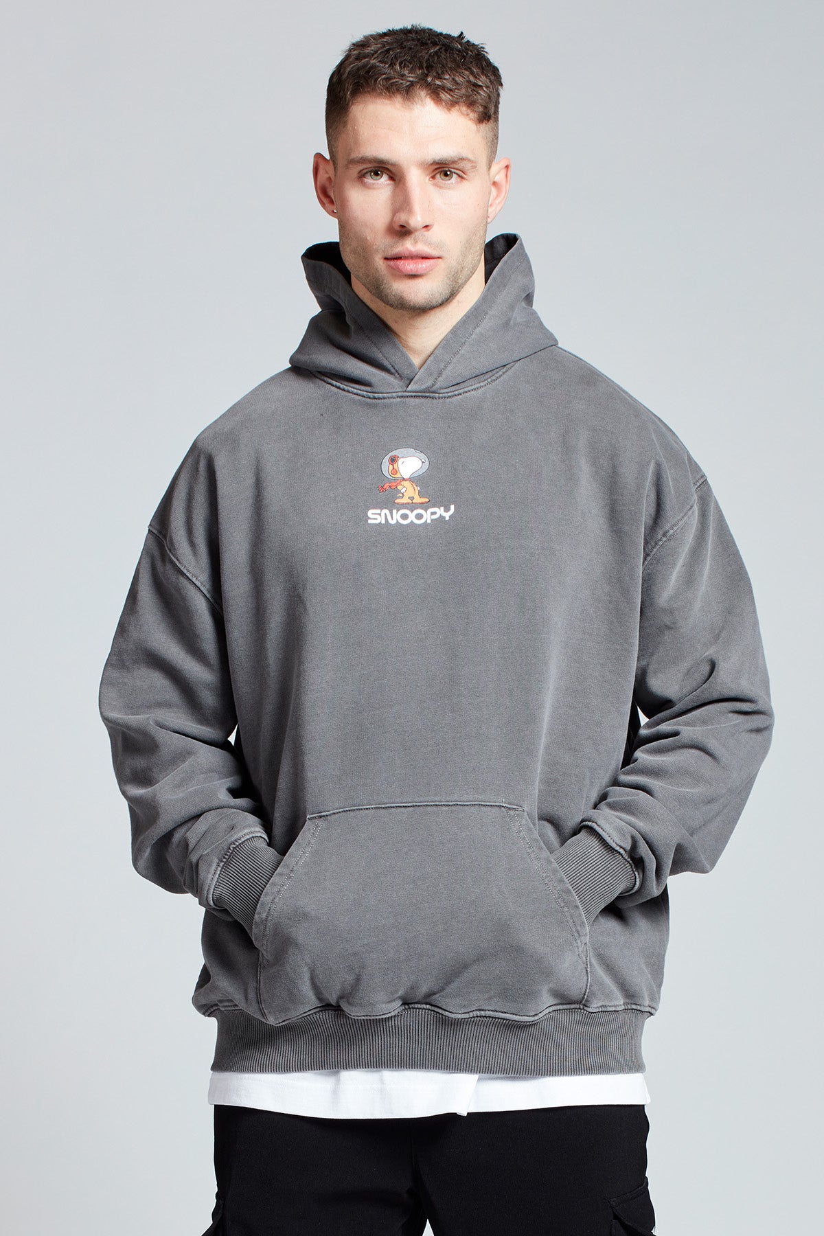 Snoopy Moon Landing Hoodie in Washed Grey