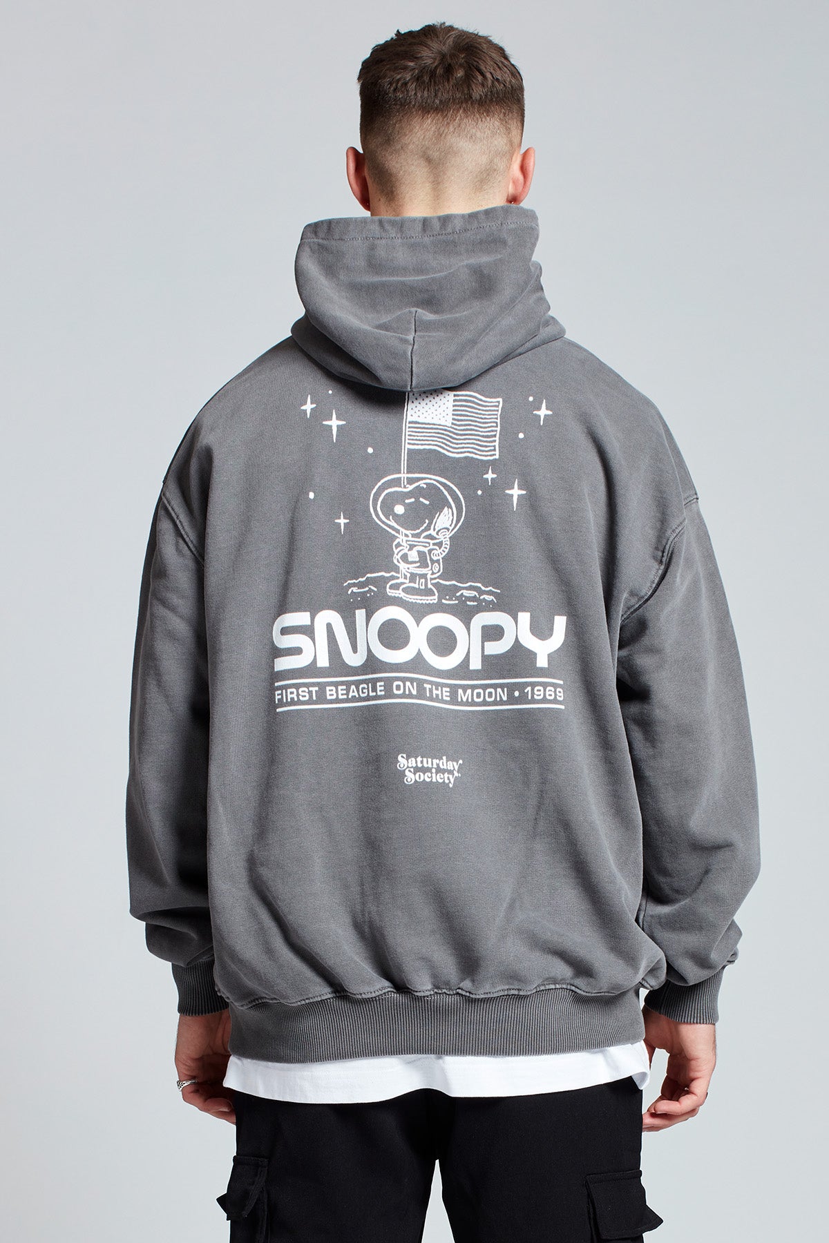 Snoopy Moon Landing Hoodie in Washed Grey