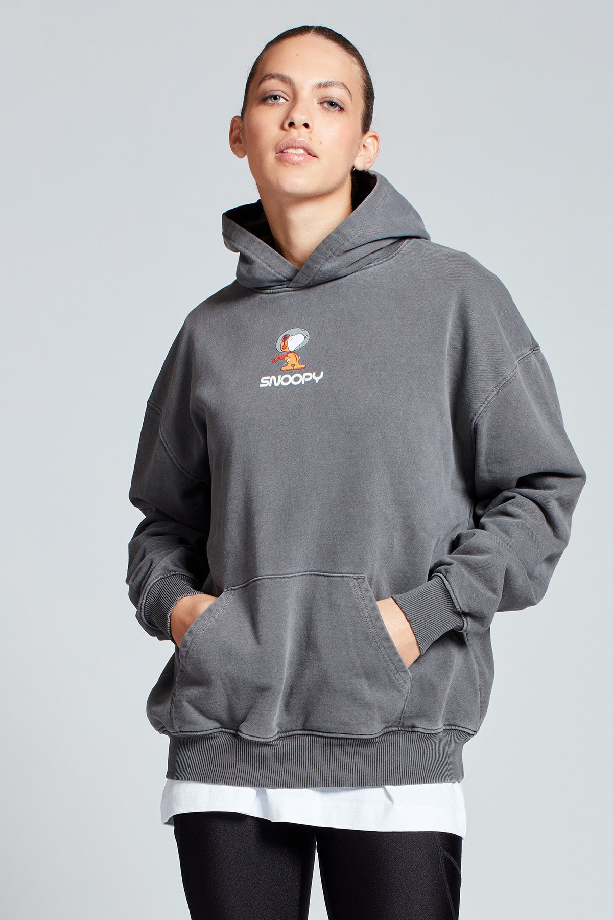 Snoopy Moon Landing Hoodie in Washed Grey