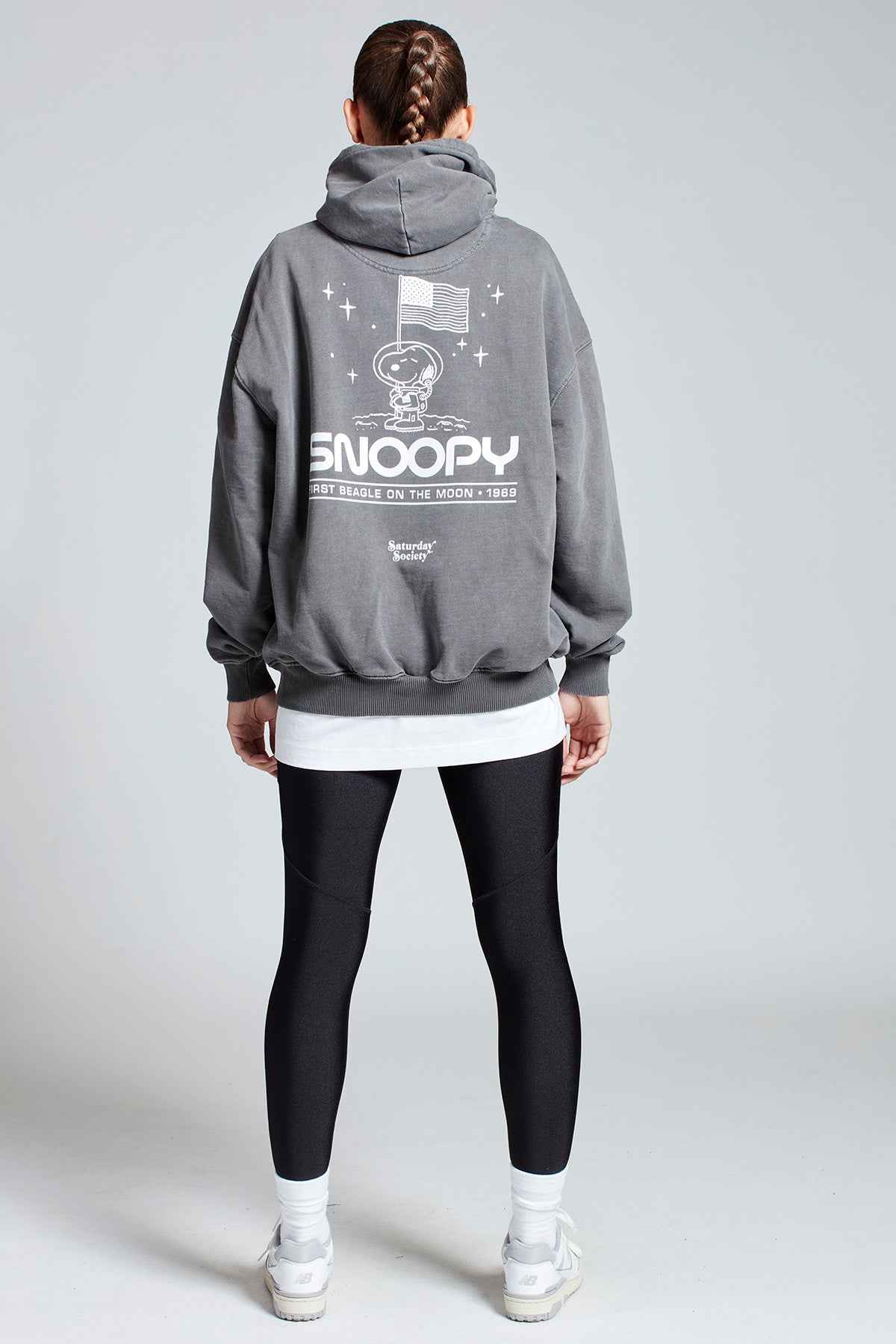 Snoopy Moon Landing Hoodie in Washed Grey