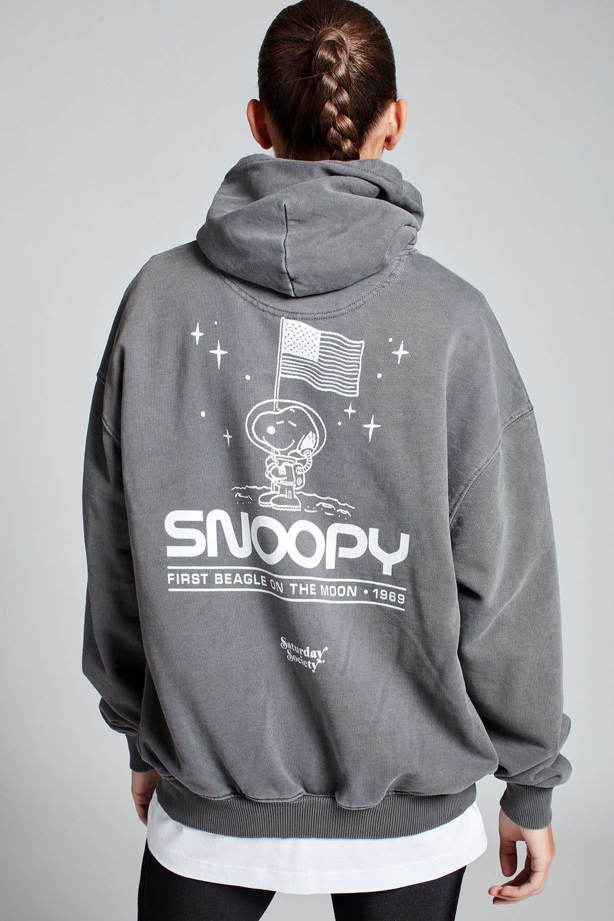 Snoopy Moon Landing Hoodie in Washed Grey