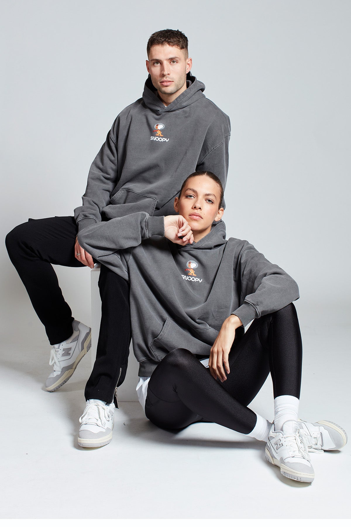 Snoopy Moon Landing Hoodie in Washed Grey